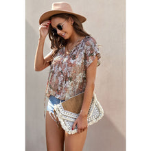Load image into Gallery viewer, Floral Flutter Sleeve Tie-Neck Blouse - Tops - Summer