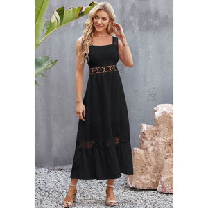 Flower Crochet Wide Strap Midi Dress - summer