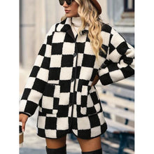 Cargar imagen en el visor de la galería, Full Size Checkered Button Front Coat with Pockets