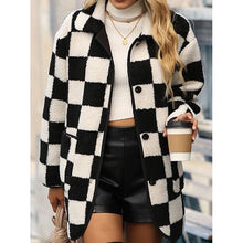 Cargar imagen en el visor de la galería, Full Size Checkered Button Front Coat with Pockets