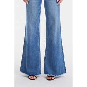 Full Size High Waist Button-Fly Raw Hem Wide Leg Jeans