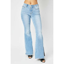 Load image into Gallery viewer, Full Size Mid Rise Raw Hem Slit Flare Jeans - Casual Wear
