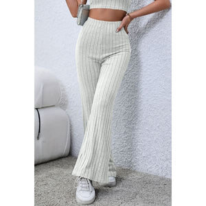Full Size Ribbed High Waist Flare Pants
