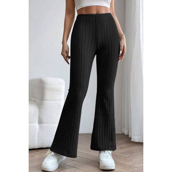 Full Size Ribbed High Waist Flare Pants