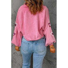 Load image into Gallery viewer, Heart Sequin Half Snap Mineral Wash Sweatshirt - Tops