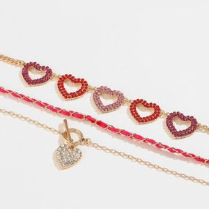 Heart Shape Rhinestone Triple-Layered Necklace - Jewelry