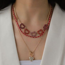 Load image into Gallery viewer, Heart Shape Rhinestone Triple-Layered Necklace - Jewelry