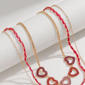 Heart Shape Rhinestone Triple-Layered Necklace - Jewelry