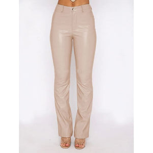 Leather High Waist Straight Pants / Available In 3 Colors