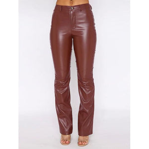 Leather High Waist Straight Pants / Available In 3 Colors