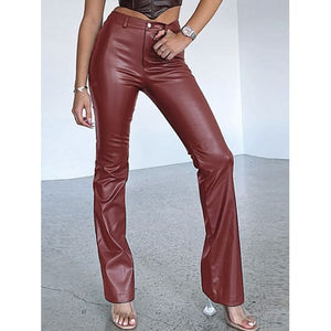 Leather High Waist Straight Pants / Available In 3 Colors