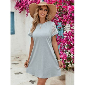 Openwork Round Neck Short Sleeve Dress - summer