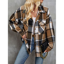 Load image into Gallery viewer, Plaid Button Up Dropped Shoulder Outerwear