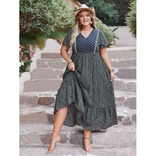 Load image into Gallery viewer, Plus Size Printed V-Neck Flutter Sleeve Midi Dress