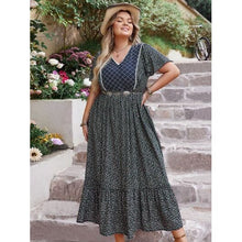Load image into Gallery viewer, Plus Size Printed V-Neck Flutter Sleeve Midi Dress