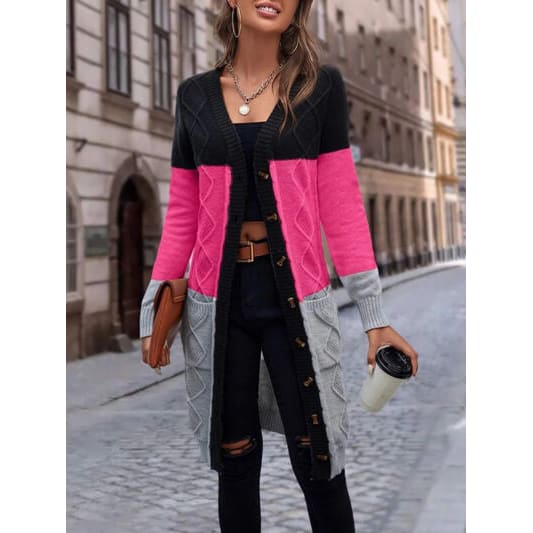 Pocketed Button Up Long Sleeve Cardigan - Jackets