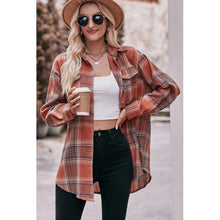 Load image into Gallery viewer, Pocketed Plaid Button Up Dropped Shoulder Shirt