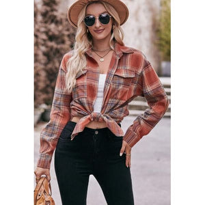 Pocketed Plaid Button Up Dropped Shoulder Shirt