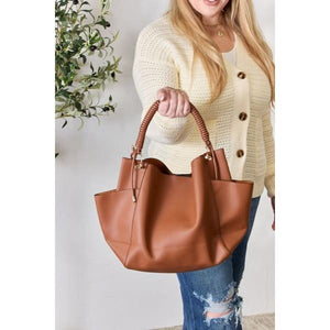 Relaxed Feel Faux Leather Handbag with Pouch - Purses