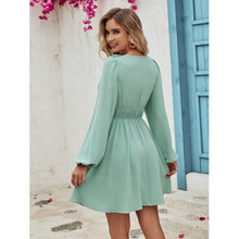 Load image into Gallery viewer, Ruffled V-Neck Balloon Sleeve Mini Dress - summer
