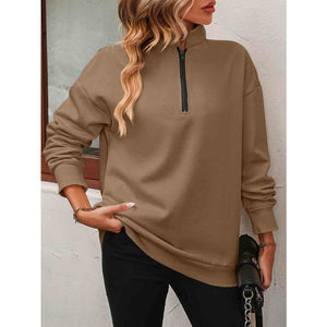 Sleek Classy comfort Fit Zip-Up Dropped Shoulder Sweatshirt