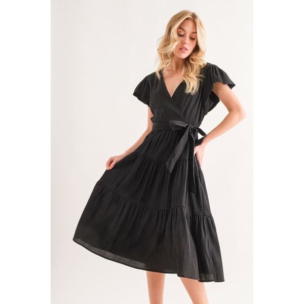 Stylish Elegant Textured Tiered Midi Dress - Dresses