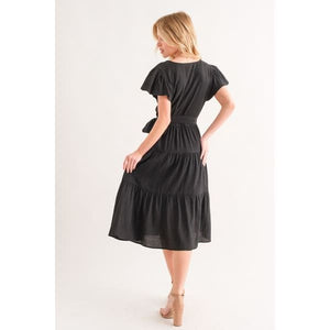 Stylish Elegant Textured Tiered Midi Dress - Dresses