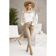 Load image into Gallery viewer, Stylish Hollowed Floral Lace Spliced Long Sleeve Blouse
