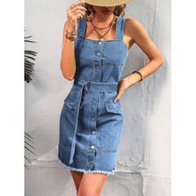 Load image into Gallery viewer, Summer Casual Comfort Button Up Raw Hem Denim Dress