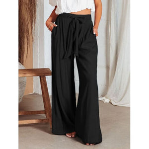 Summer Drawstring Pocketed Wide Leg Pants/Available In 4