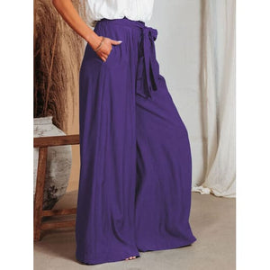 Summer Drawstring Pocketed Wide Leg Pants/Available In 4