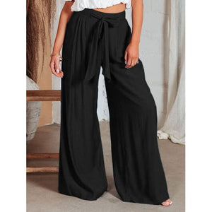 Summer Drawstring Pocketed Wide Leg Pants/Available In 4