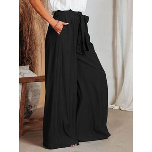 Summer Drawstring Pocketed Wide Leg Pants/Available In 4