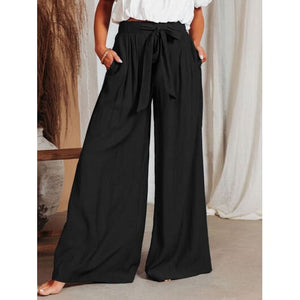 Summer Drawstring Pocketed Wide Leg Pants/Available In 4