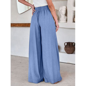 Summer Drawstring Pocketed Wide Leg Pants/Available In 4