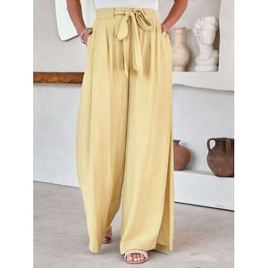 Summer Drawstring Pocketed Wide Leg Pants/Available In 4