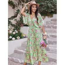 Cargar imagen en el visor de la galería, Summer Floral V-Neck Short Sleeve Dress - summer