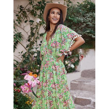 Cargar imagen en el visor de la galería, Summer Floral V-Neck Short Sleeve Dress - summer