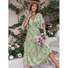 Cargar imagen en el visor de la galería, Summer Floral V-Neck Short Sleeve Dress - summer