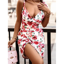 Load image into Gallery viewer, Summer Printed V-Neck Wide Strap Dress - summer