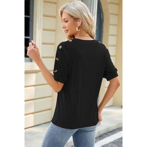 Summer Round Neck Buttoned Short Sleeve T-Shirt - Collection