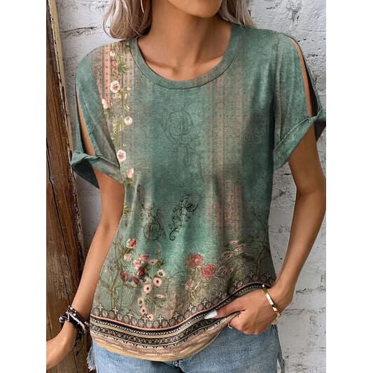 Summer Sleek Printed Round Neck Short Sleeve T-Shirt 4