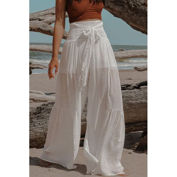 Summer Smocked Tied Wide Leg Pants