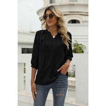 Load image into Gallery viewer, Swiss Dot Notched Neck Three-Quarter Sleeve Blouse