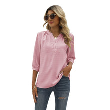 Cargar imagen en el visor de la galería, Swiss Dot Notched Neck Three-Quarter Sleeve Blouse