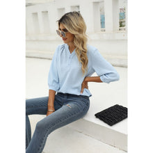 Cargar imagen en el visor de la galería, Swiss Dot Notched Neck Three-Quarter Sleeve Blouse