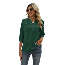 Load image into Gallery viewer, Swiss Dot Notched Neck Three-Quarter Sleeve Blouse