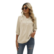 Cargar imagen en el visor de la galería, Swiss Dot Notched Neck Three-Quarter Sleeve Blouse