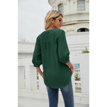 Load image into Gallery viewer, Swiss Dot Notched Neck Three-Quarter Sleeve Blouse - Blouses