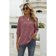 Cargar imagen en el visor de la galería, Swiss Dot Notched Neck Three-Quarter Sleeve Blouse